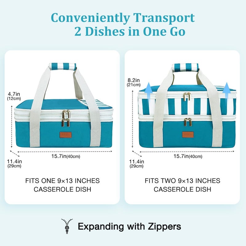 Vuudh Expandable Casserole Carrier Bag - Double Decker Food Bag, Insulated Casserole Carrier for Hot or Cold Food, Lasagna Holder Tote for Picnics,Beaches,Traveling or Gifts - Image 3